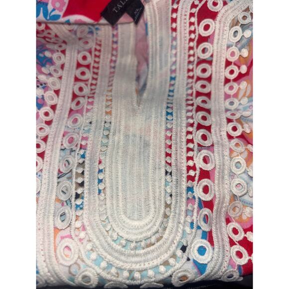 Talbots Red Paisley Tunic Top With Neckline Appliqué Details XL Boho Preppy - Picture 3 of 11